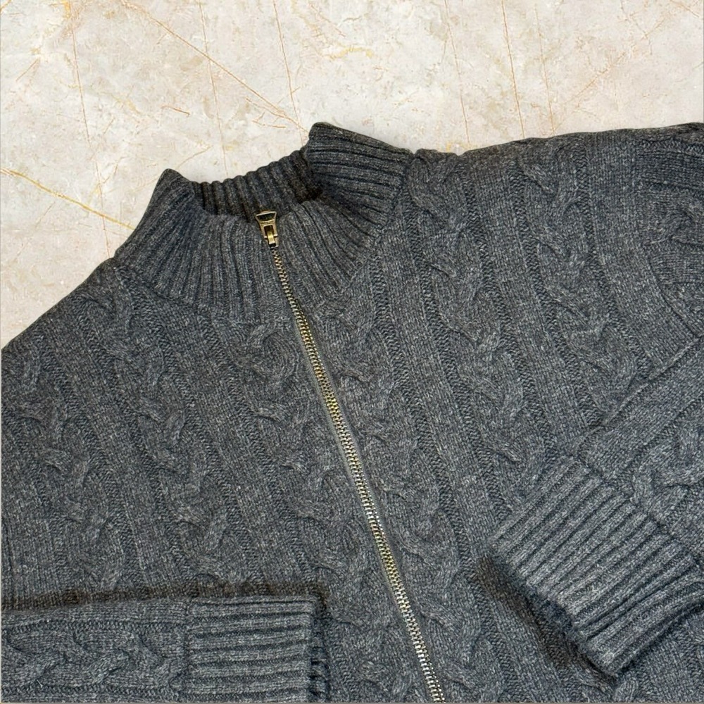 Schott Bros Cable‎ Knit Full Zip Sweater Jacket Charcoal Gray XL Mens
